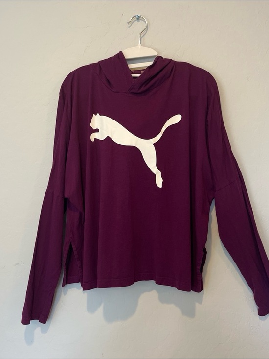 Puma Tops - Puma Women’s Plum Purple Pullover Hoodie with White Cat Logo Cropped Size XL